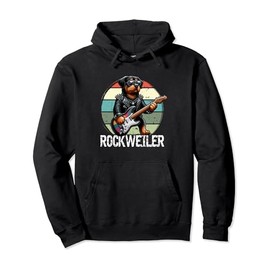 Rockweiler Dog Retro Rock Men Rottweiler Pullover Hoodie