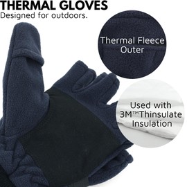 Mens Fleece Mitten Gloves Thermal Convertible Mitten w/Flip Thumb Cold Weather Gloves for Hunting Hiking Outdoors