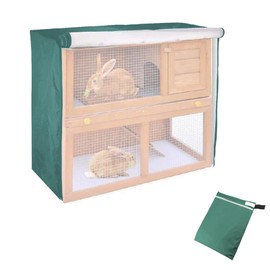Rabbit Hutch Cover, Double Decker Rabbit Hutch Cover 48in,Windproof Waterproof Thermal Cage Cover, Outdoor Pet Cage Cover with Visible Window & Vent Holes, 210D Oxford, 122 * 50 * 105cm (green)