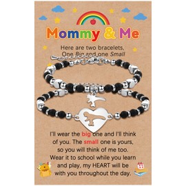 YELUWA Mum and Me Bracelet, Gift for First Day of School, Gift for First Day of School, Gift for First Day of Nursery for Mother, Daughter/Son, Charm Bracelet, Natural Stones for Daughter, Son,