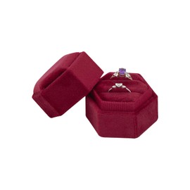 WisePoint Velvet Ring Box, Hexagon Wedding Ring Box Storage Ring Holder with Double Slots, Ring Gift Box for Proposal Engagement, Wedding, Ceremony, Valentines Day (red)