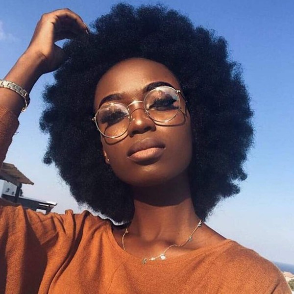 ZigZag Hair Afro Curly Fluffy Explosion Short Lace Front Human Hair Wigs for Black Women 13x2 Lace Wig 8inch Natural Color Bleached Knots Brazilian Virgin Hair with Baby Hair (13x2 Lace Front Wig)