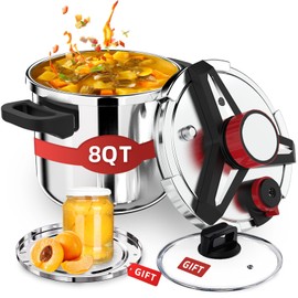 3-In-1 Stainless Steel Pressure Cooker 8 QT: [Save 70% Time] [3 PSI Settings], One-Hand Locking Pressure Canner, Induction Compatible, Glass Lid & Steamer Rack Included, Olla de Presion