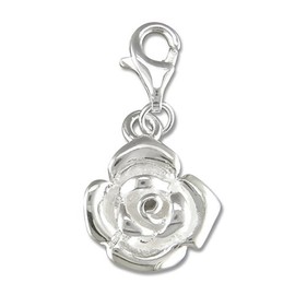 Rose Flower Sterling Silver Clip-On Charm - for Thomas Sabo Style Charm Bracelets. R6186
