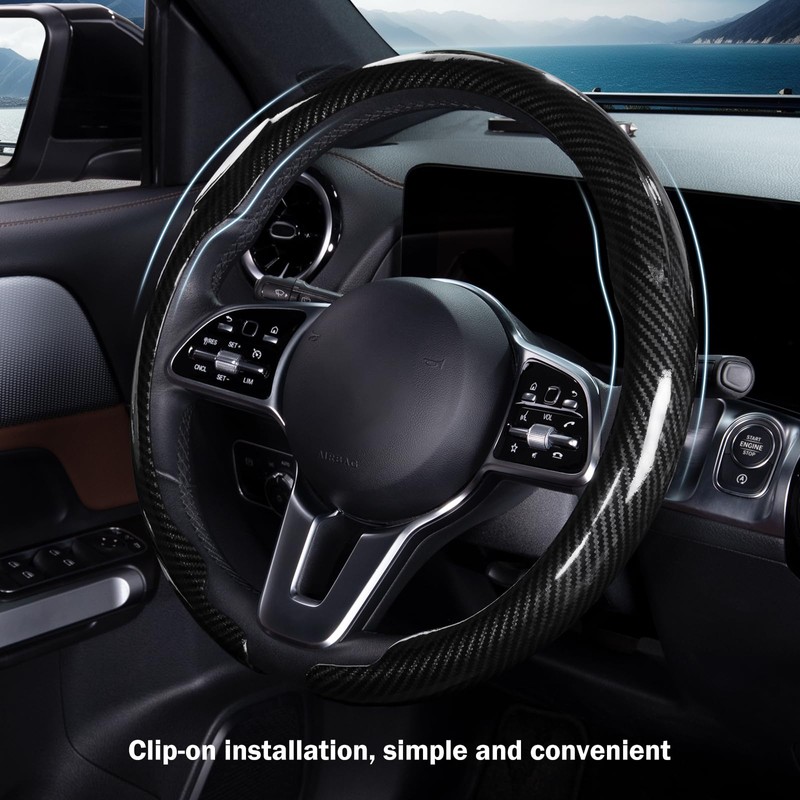 Car Steering Wheel Cover Carbon Fiber Snap On Steering Wheel