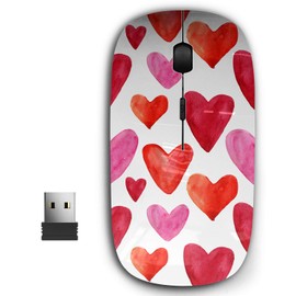 KAWAMOUSE 2.4G Ergonomic Portable USB Wireless Mouse for PC, Laptop, Computer, Notebook with Nano Receiver (Watercolor Heart Valentines)