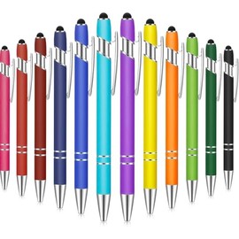 12 Pack Ballpoint Pens Smooth Writing 2-in-1 Stylus Retractable Ballpoint Pen with Stylus Tip, Black Ink, Comfortable Grip for Office, Business, School, Touchscreen Devices, Multicolor