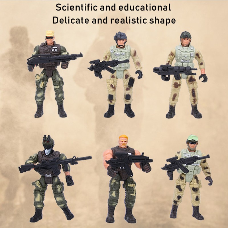 6PCs Movable Military Soldier Police Models with Joint and Weapons