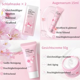 Sakura Skincare Set Frauen Geschenk - Japanese Skin Care Set - Hautpflege Beauty set Mädchen - Anti Aging & Nährend Gesichtspflege Damen Set -Teenager Mädchen Geschenke - Mit Schlammmasken,Serum,Creme