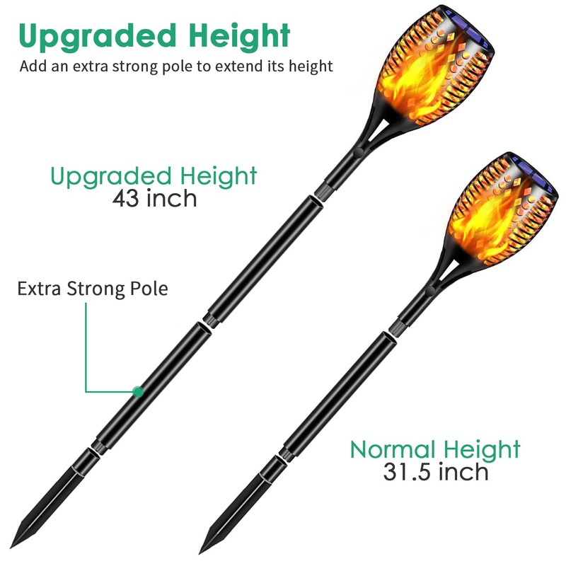 TomCare Solar Lights, 43" Waterproof Flickering Flames 96 LED Torches