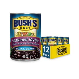 BUSH'S BEST 15 oz Canned Seasoned Recipe Black Beans, Source of Plant Based Protein and Fiber, Low Fat, Gluten Free, (Pack of 12)