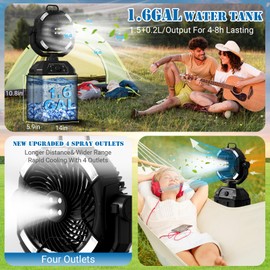 WYRJXYB 1.6GAL Bucket Portable Misting Fans for Outdoors Patios,20000mAh Rechargeable Battery Operated Camping Fan-4 Spray Outlets & LED Lantern,Outdoor Mister Cooling Fan for Travel Tent Party Office