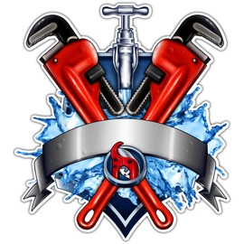 Plumbing Plumber Pipe Drain Fittings Wrench Vinyl Sticker Decal - Professional Car Bumper & Window Emblem Laptop Bumper Skateboard Luggage Sticker for Truck Hardhat Stickers for Men 4.5" sq32