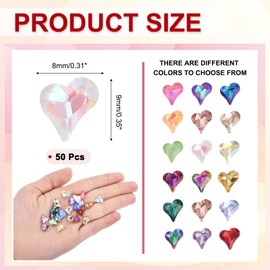 MECCANIXITY 50 Pcs 3D Heart Nail Charm Crystals Nail Gems 8x9mm Crooked Heart-Shape Art Rhinestone Charm for Valentine's Day DIY Decoration, White