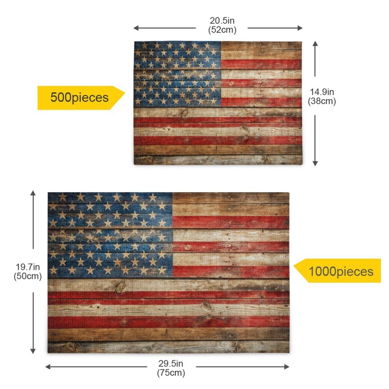 PDZRMY Rustic American Flag Board Jigsaw Puzzle for Adults 1000