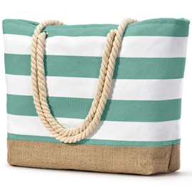 Becokan Beach Bags for Women Large Canvas Beach Tote Waterproof Sandproof Swim Pool Bag Travel Vacation Essentials