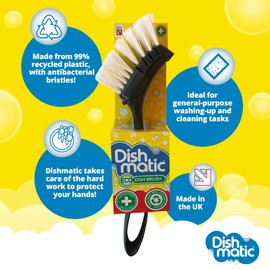 Dishmatic ECO Washing-Up Scrubbing Brush Made from 99% Recycled Plastic with Replaceable Brush Head – Antibacterial Kitchen Washing-Up Dish Brush
