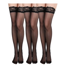 Boao 3 Pairs Women Thigh High Stockings Anti-skid Silicone Lace Stockings Silk Stocking Tights for Women and Girls Supplies (XL,Black)