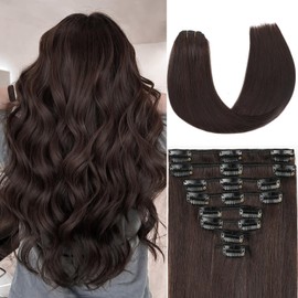 ZNXDJXE Dark Brown Clip in Hair Extensions Real Human Hair Invisible Seamless Remy Human Hair Clip in Extensions for Women 18 Inch 100g, 8pcs Per Set with Double Weft