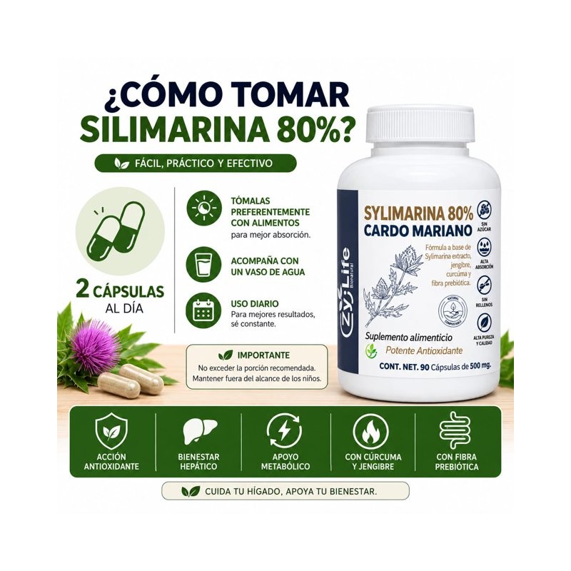 Extracto Sylimarina 80% Cardo Mariano Zy-Life 90 Caps Apoyo Hepático