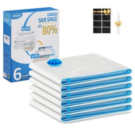 HEETA Vacuum Bags for Clothes, Pack of 6, Jumbo Vacuum Reusable Clothes Bags with Stickers and Whiteboard Markers, Vacuum Storage Bags for Duvets and Pillows, etc