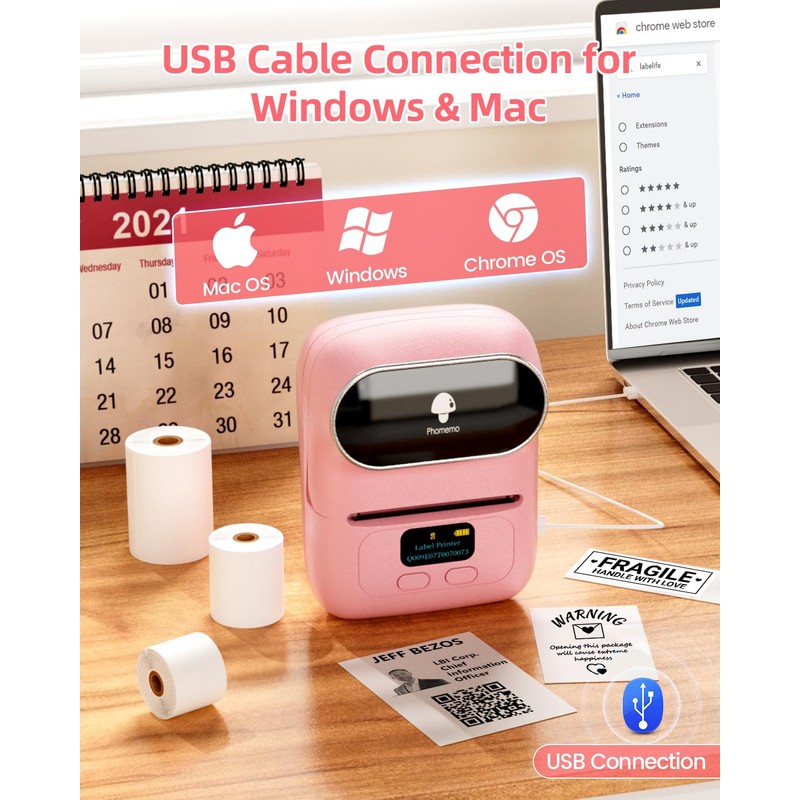 Phomemo M110 Bluetooth Label Printer, Portable Labelling Device Label Printer