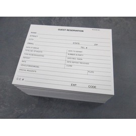 Guest Reservation/Registration Card for Hotels, Motels, Hospitality Front Desks Check in (Pack of 500)