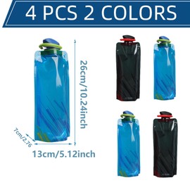 DXPETA Collapsible Water Bottle, 4 Pack Foldable Water Bottles for Outdoor Sports and Travel, Portable Soft Water Bottles Set, 13x7x26cm PE Material Hydration Solution