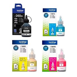 Brother Pack Kit 4 Botellas Tinta BTD60BK Negro - Color BT5001Y BT5001C BT5001M Originales Compatibles HL-T4000DW DCP-T310 DCP-T510W DCP-T710W MFC-T810W MFC-T910DW MFC-T4500DW