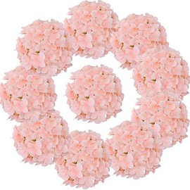 LUSHIDI Silk Hydrangea Heads with Stems Artificial Flowers Heads for Home Wedding Decor,Pack of 10 (Baby Pink)