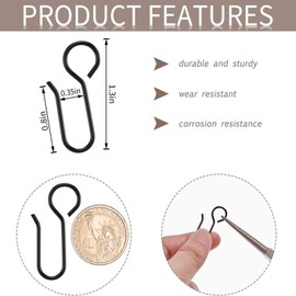 Jetec 120 Pcs Metal Curtain Track Hooks S Shaped Small Curtain Metal Drape Wire Hooks for Ceiling Drape Track (Black)