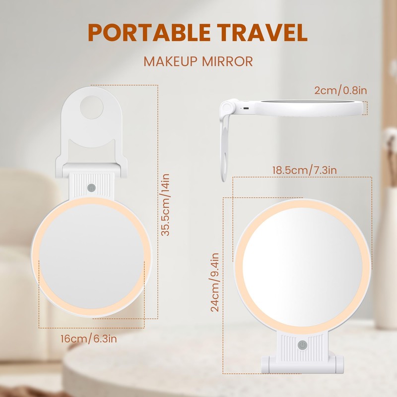 tubbede 1X/30X Lighted Makeup Mirror with Magnification, Double-Sided Switch, 3-Color