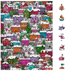 Ixfyloop Christmas Snow Scene Wooden Puzzles, 200 Pieces Jigsaw Puzzles 8.9x11.8 inch, Unique Design Wooden Puzzles for Adults and Kids, Family Game Gift
