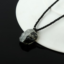 Thecraftman Natural Raw Moonstone Gemstone Black Cord Pendant Necklace, Dangling Earrings, Combo Jewelry Set, AAA Quality Stones, Healing Crystals, Birthday Gift for Women, 20inch