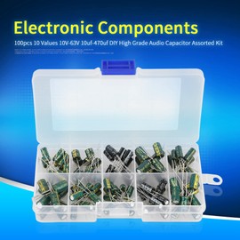 Electrolytic Audio Capacitors, Capacitor Kit Assorted with 100pcs 10 Values, Suitable for Audio DIY or Repair. Popular in Electronic Enthusiasts