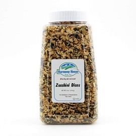 Harmony House Foods Dried Zucchini, diced (10 oz, Quart Size Jar) for Cooking, Camping, Emergency Supply, and More