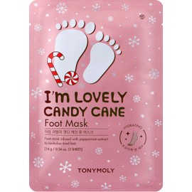 TONYMOLY I'm Lovely Candy Cane Foot Mask, Hydrating Foot Mask Infused with Peppermint, Lavender, and Salicylic Acid, Reduces Inflamation and Smooths Skin, Pack of 1