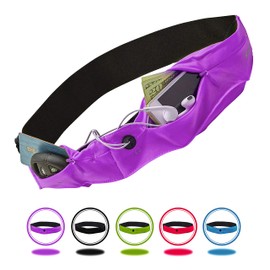 Athlé - Cinturón para correr con dos bolsillos, bolsas elásticas para la mayoría de teléfonos, carteras, tarjetas y más clip para llaves, conector para auriculares, correa de cintura ajustable de tamaño mediano de 25 a 32 pulgadas, para ejercicio y viaje