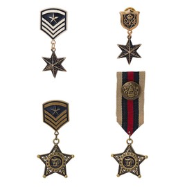 SUPERFINDINGS 4 Pieces 4 Styles Vintage Military Medals Geometric Star Metal Medal Badge Uniform Costume Accessories with Epaulettes and Ribbons for Army Soldier Coat, Metal