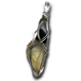 Rocks2Rings Rare Saffordite Cintamani and Genuine Libyan Desert Glass Sterling Silver Tektite Crystal Necklace Pendant Healing Stones Jewelry LS7 ZP