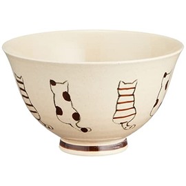 Okagawa Pottery Hasami Ware Tea Bowl Rice Bowl Approx. 4.7 inches B Cat Tea Brown 248788
