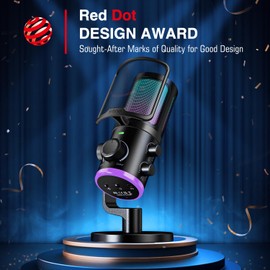 Fifine Gaming PC Microphone, Computer USB Microphone for Streaming Podcast Voice, Desktop Condenser RGB Mic with Quick Mute, Noise Cancellation, Game/Chat Balance for Discord/Twitch-AMPLIGAME AM6