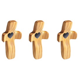 Yookin Cross My Heart | Encouragement Gift Wooden Cross Fingertip Stress Relief Gifts Pocket Small Cross Christmas Gift Handheld Wooden Cross (Olive 3pcs)
