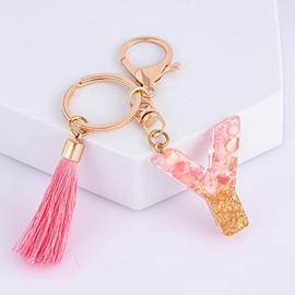 Rohans Pink and Gold Resin Alphabet Initial Letter Keychain, Bag Charm, Key Ring with Lobster Clasp (Y)