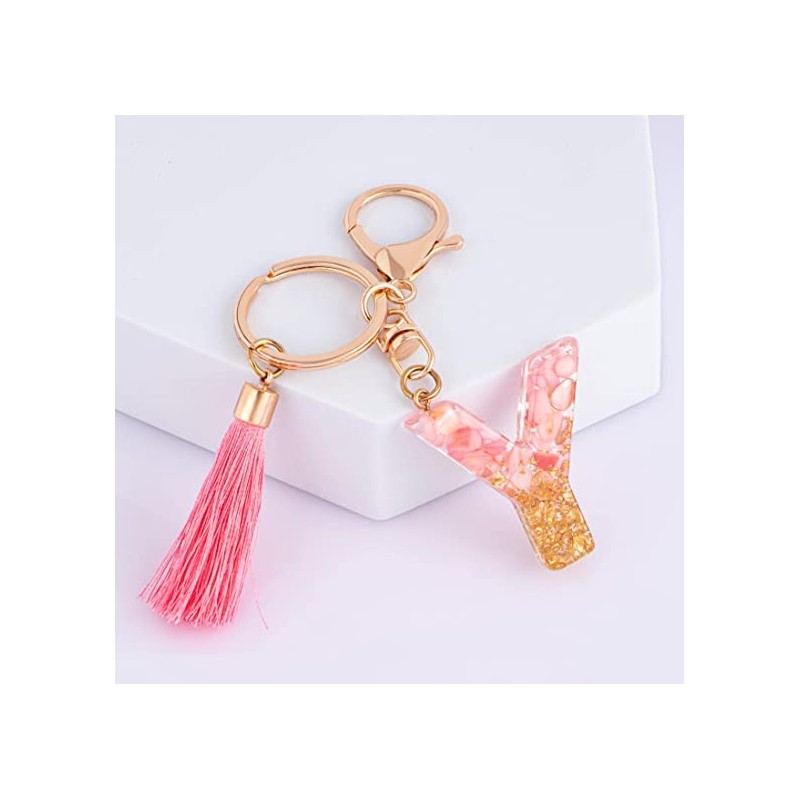 Rohans Pink and Gold Resin Alphabet Initial Letter Keychain, Bag