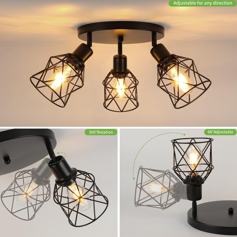 WILON Kitchen Light Fixtures Ceiling Mount, Black Ceiling Light Fixtures