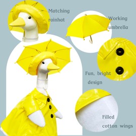 VerdeSpire Fall Waterproof Goose Raincoat Outfit with Umbrella for 23 inch Porch Statues, Autumn Garden Decor & Windproof Yard Sculptures