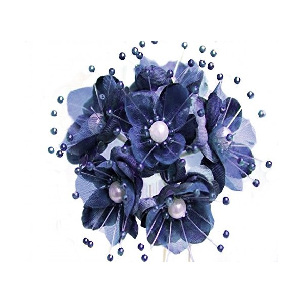 72 Navy blue Wedding Bridal Pearl Satin Organza Flower