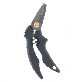 Takagi TES-180 Stainless Steel Electrician's Scissors, Wire Cutting Included, Crimping Function, Safety Cord, Mounting Hole, Round Blade, Easy to Grip, Handle, Cable, Aluminum Plate