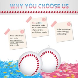 Gender Reveal Baseball with Powder Pink or Blue Exploding Gender Reveal Ball for Game Boy or Girl Reval Baseball with Powder for Gender Reveal Party Ideas (Powder+Confetti, Blue&Pink)